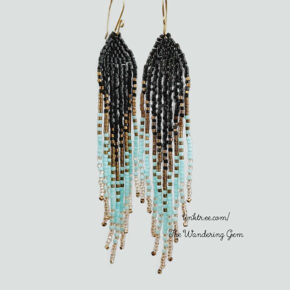 Beaded Fringe Cascade Shoulder Duster Dangle Earrings 4.5" - Picture 5 of 10